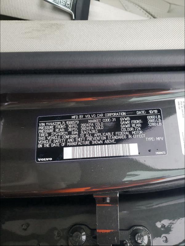 2020 VOLVO XC90 T6 IN YV4A22PL7L1566579