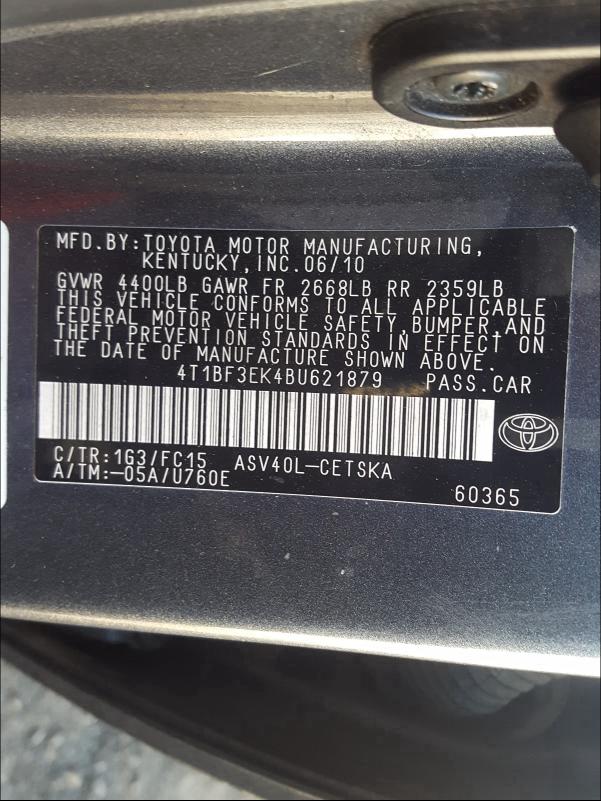 2011 TOYOTA CAMRY BASE - 4T1BF3EK4BU621879