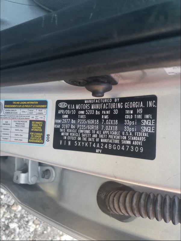 2011 KIA SORENTO BA 5XYKT4A24BG047309