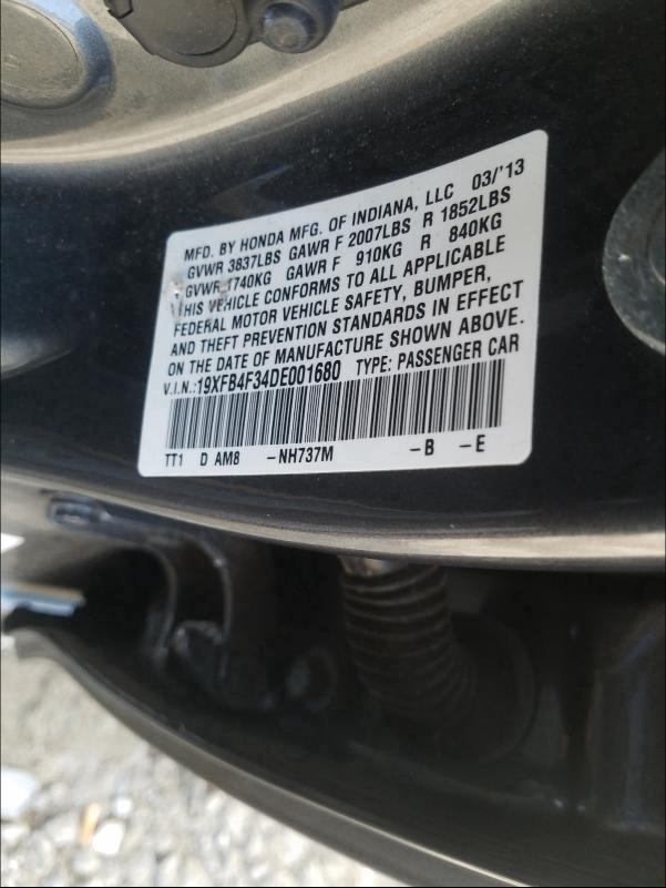 2013 HONDA CIVIC HYBR 19XFB4F34DE001680
