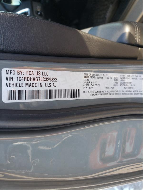 2020 DODGE DURANGO SX 1C4RDHAG7LC329822