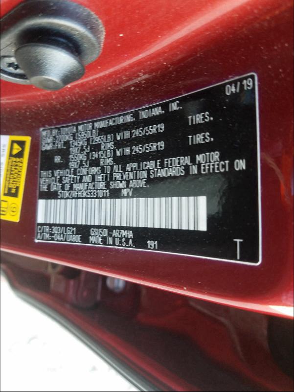2019 TOYOTA HIGHLANDER - 5TDKZRFH3KS331011