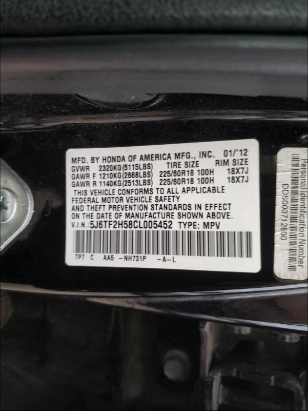 2012 HONDA CROSSTOUR 5J6TF2H58CL005452