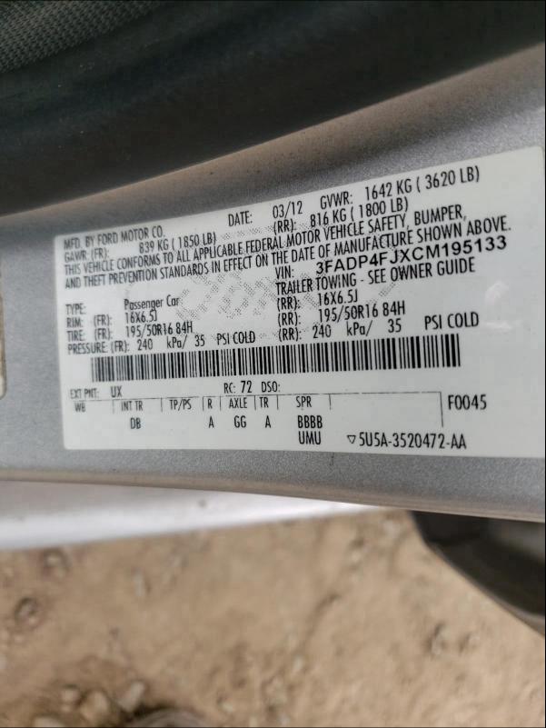 2012 FORD FIESTA SES 3FADP4FJXCM195133
