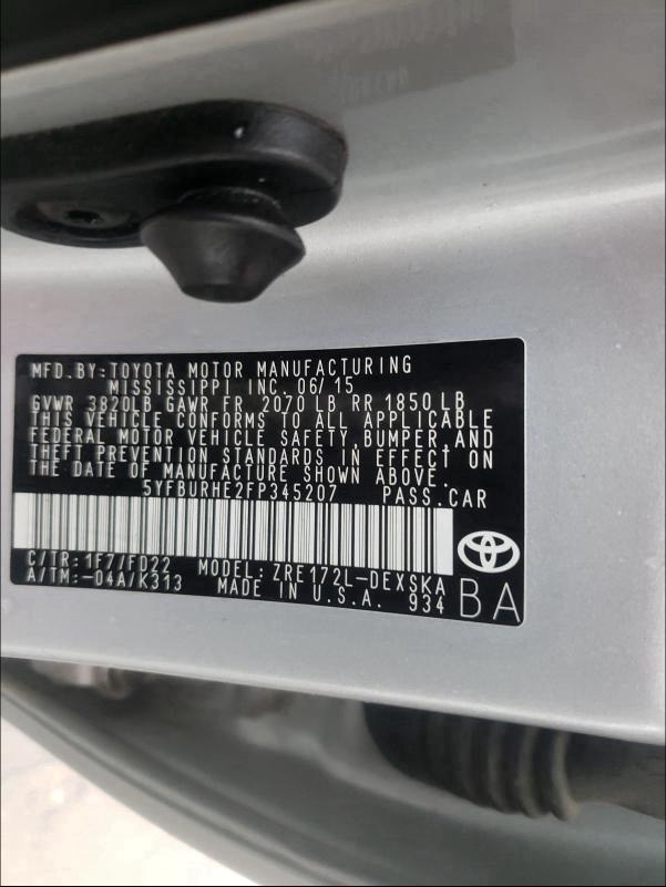 2015 TOYOTA COROLLA L 5YFBURHE2FP345207