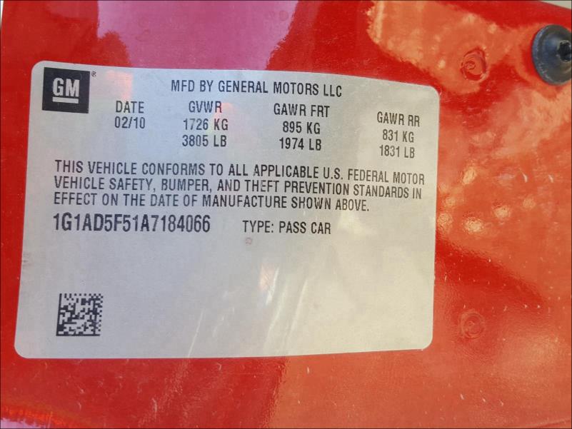 2010 CHEVROLET COBALT 1LT 1G1AD5F51A7184066