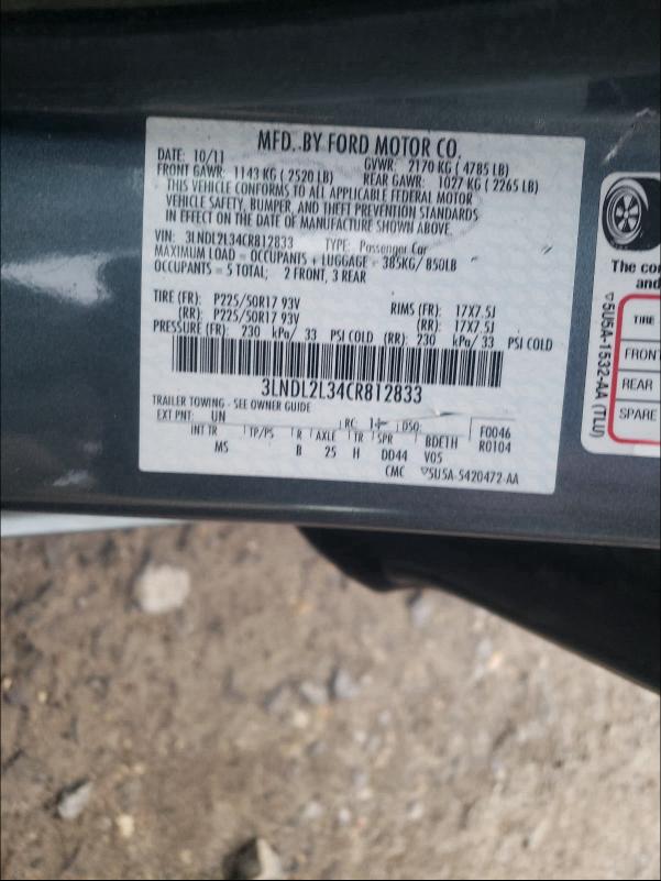 2012 LINCOLN MKZ HYBRID 3LNDL2L34CR812833