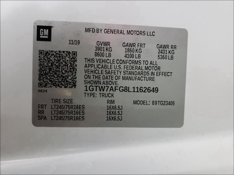 2020 GMC SAVANA G25 1GTW7AFG8L1162649