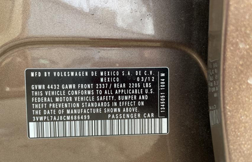 2012 VOLKSWAGEN JETTA TDI 3VWPL7AJ8CM686499