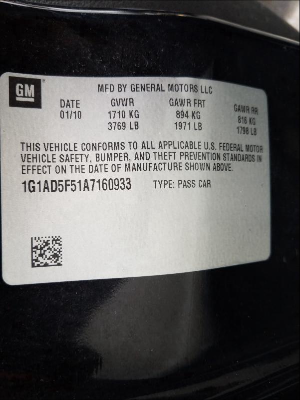 2010 CHEVROLET COBALT 1LT 1G1AD5F51A7160933