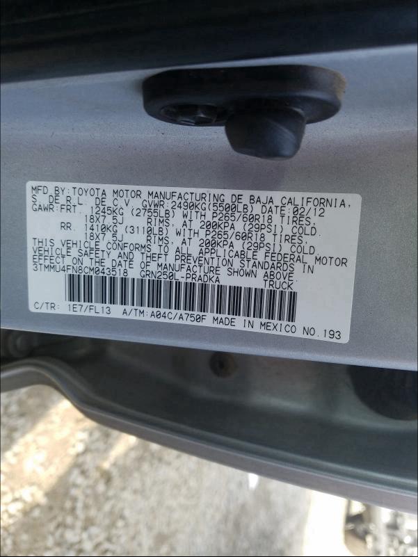 2012 TOYOTA TACOMA DOU - 3TMMU4FN8CM043518