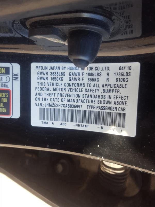 2010 HONDA INSIGHT EX JHMZE2H7XAS036997