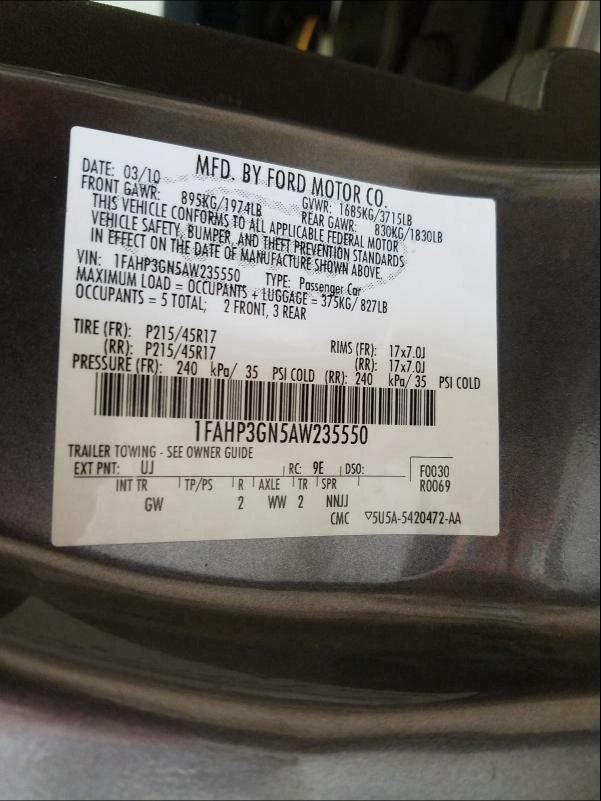2010 FORD FOCUS SES 1FAHP3GN5AW235550