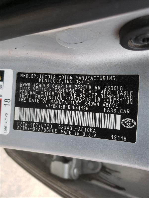 2013 TOYOTA AVALON BAS 4T1BK1EB1DU044196
