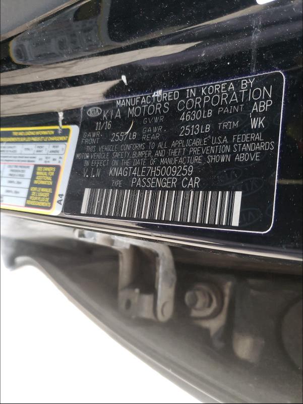 2017 KIA OPTIMA HYB KNAGT4LE7H5009259