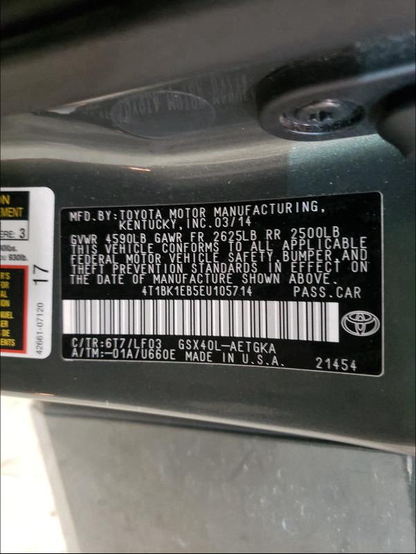 2014 TOYOTA AVALON BAS 4T1BK1EB5EU105714