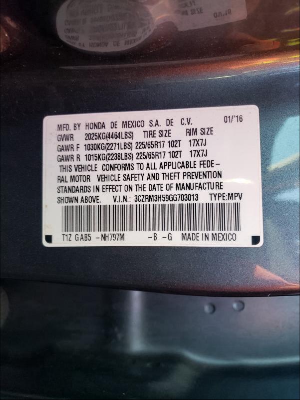 2016 HONDA CR-V EX - 3CZRM3H59GG703013