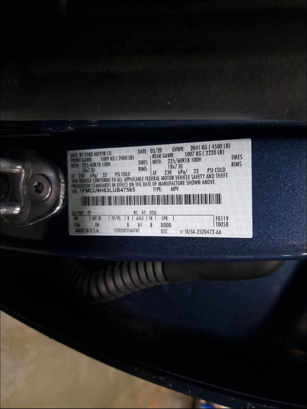 2020 FORD ESCAPE SEL 1FMCU9H63LUB47565