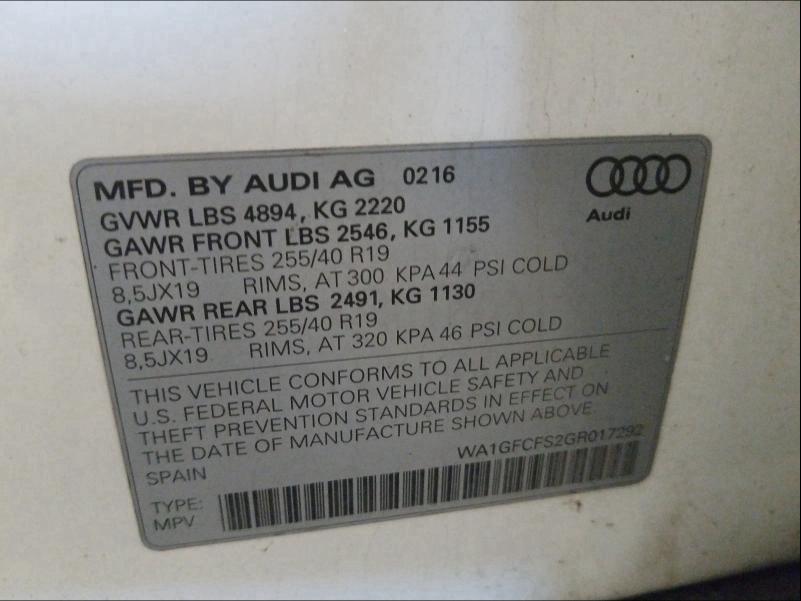 2016 AUDI Q3 PRESTIG WA1GFCFS2GR017292