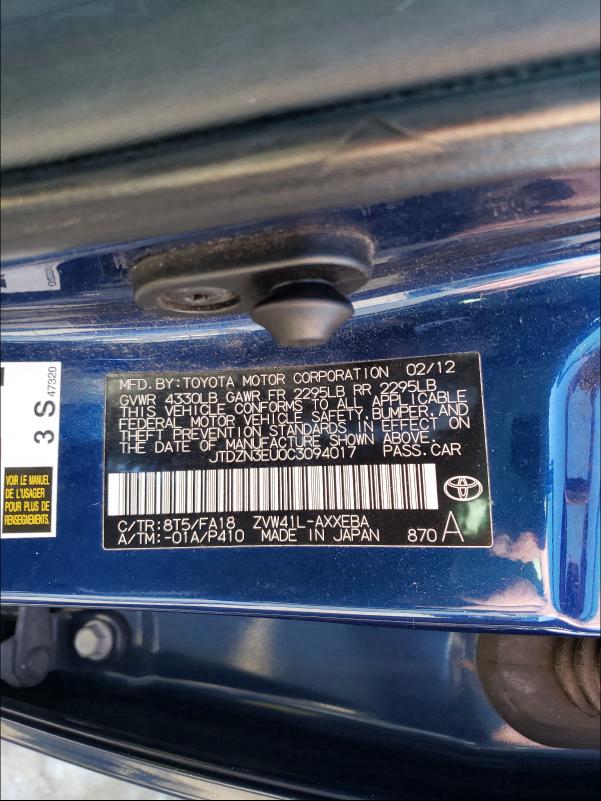2012 TOYOTA PRIUS V JTDZN3EU0C3094017