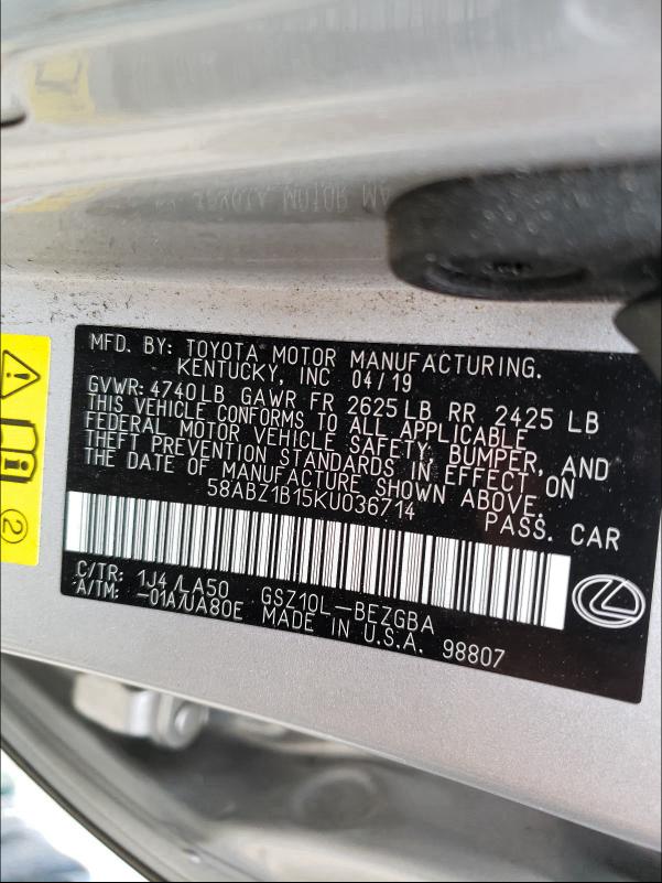 2019 LEXUS ES 350 58ABZ1B15KU036714