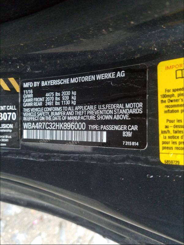 2017 BMW 430I WBA4R7C32HK896000