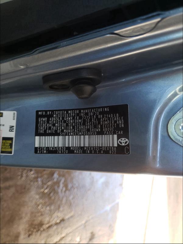 2021 TOYOTA COROLLA XS 5YFT4MCE5MP059959