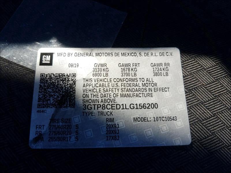 2020 GMC SIERRA C15 3GTP8CED1LG156200