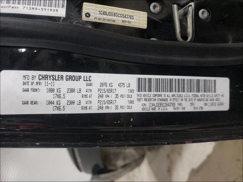 2012 JEEP COMPASS LA 1C4NJDEB5CD543765