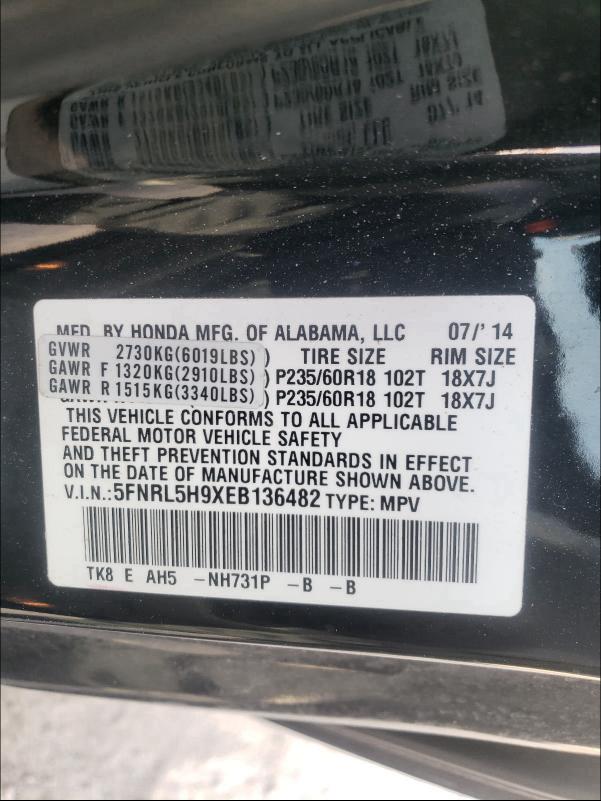 2014 HONDA ODYSSEY TO 5FNRL5H9XEB136482