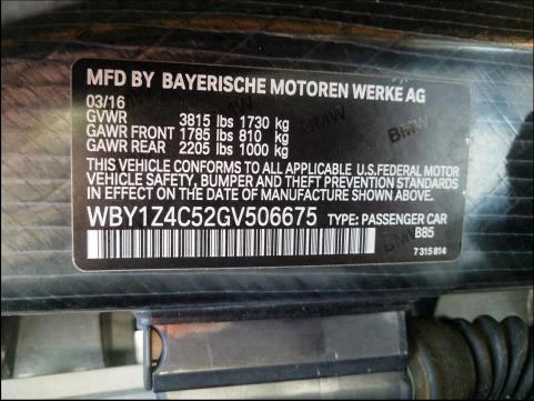 2016 BMW I3 REX WBY1Z4C52GV506675