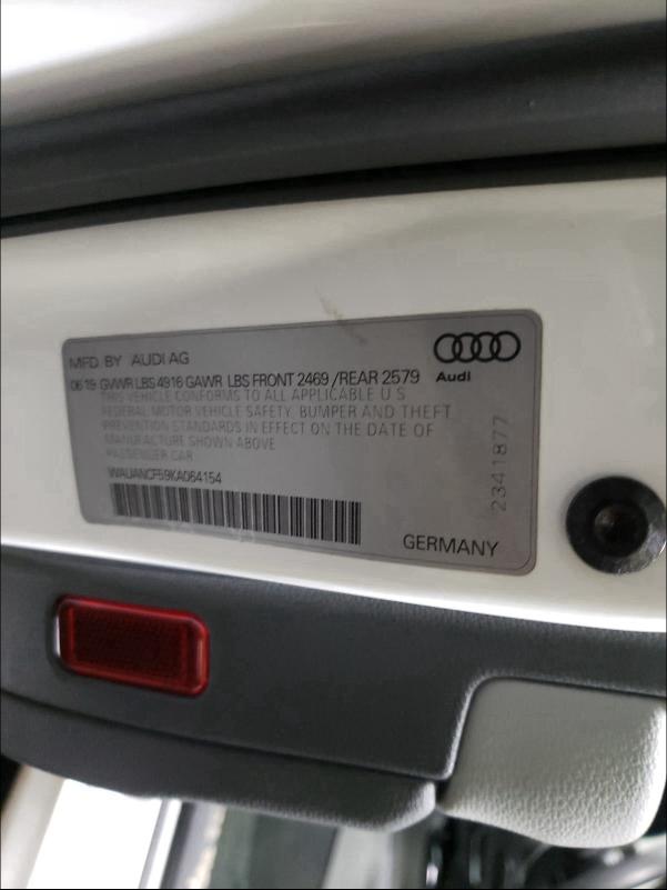 2019 AUDI A5 PREMIUM WAUANCF59KA064154