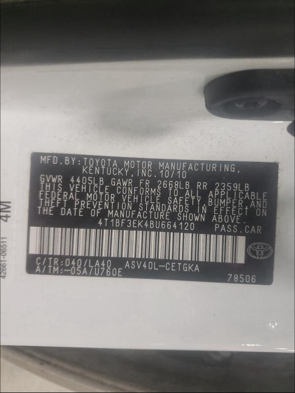2011 TOYOTA CAMRY 4T1BF3EK4BU664120