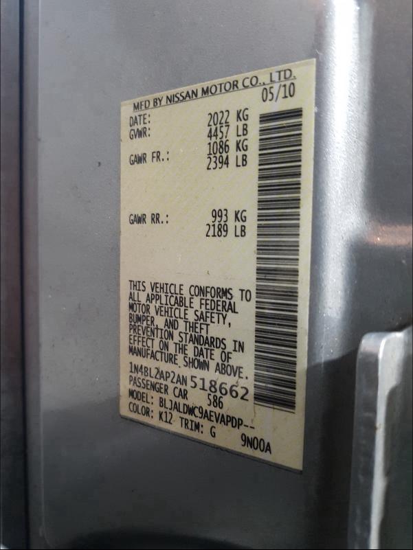 2010 NISSAN ALTIMA SR 1N4BL2AP2AN518662