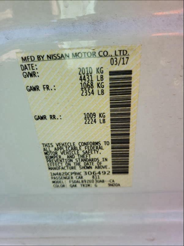 2017 NISSAN LEAF S 1N4BZ0CP9HC306492