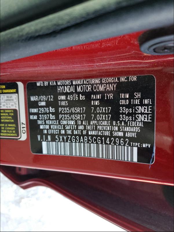 2012 HYUNDAI SANTA FE G 5XYZG3AB5CG142962