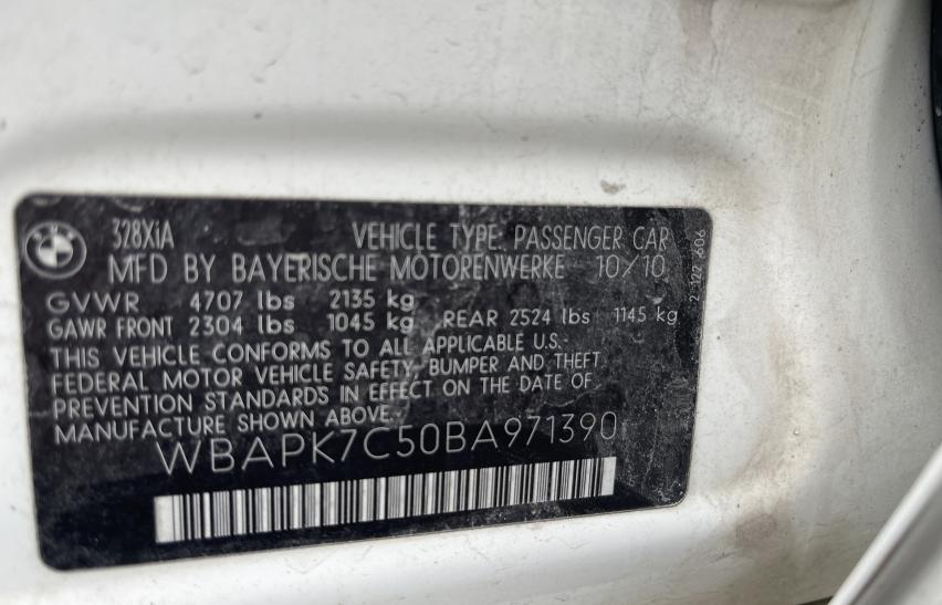 2011 BMW 328 XI WBAPK7C50BA971390