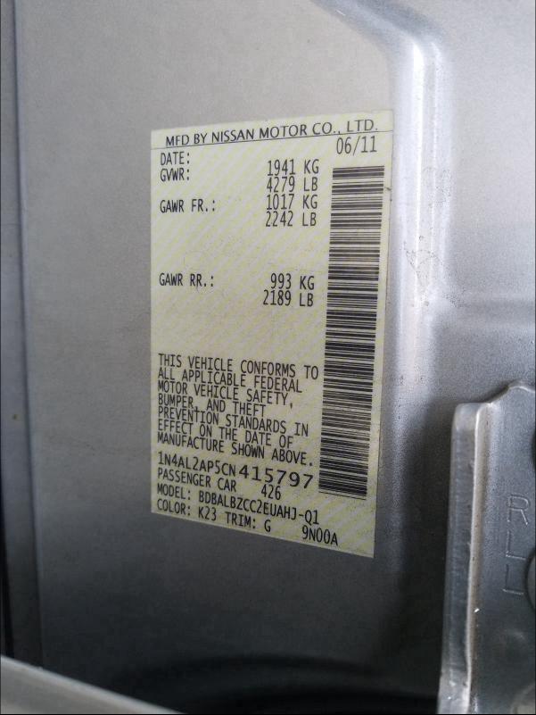 2012 NISSAN ALTIMA BAS - 1N4AL2AP5CN415797