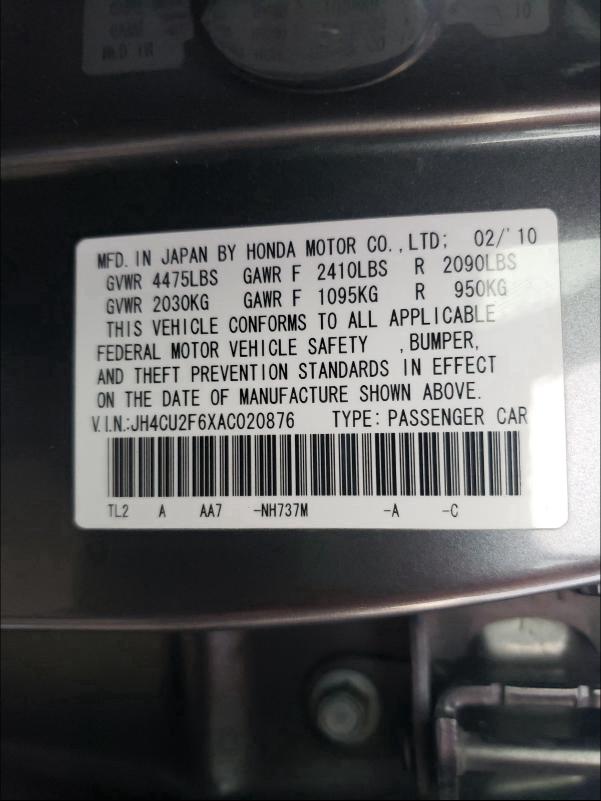 2010 ACURA TSX JH4CU2F6XAC020876