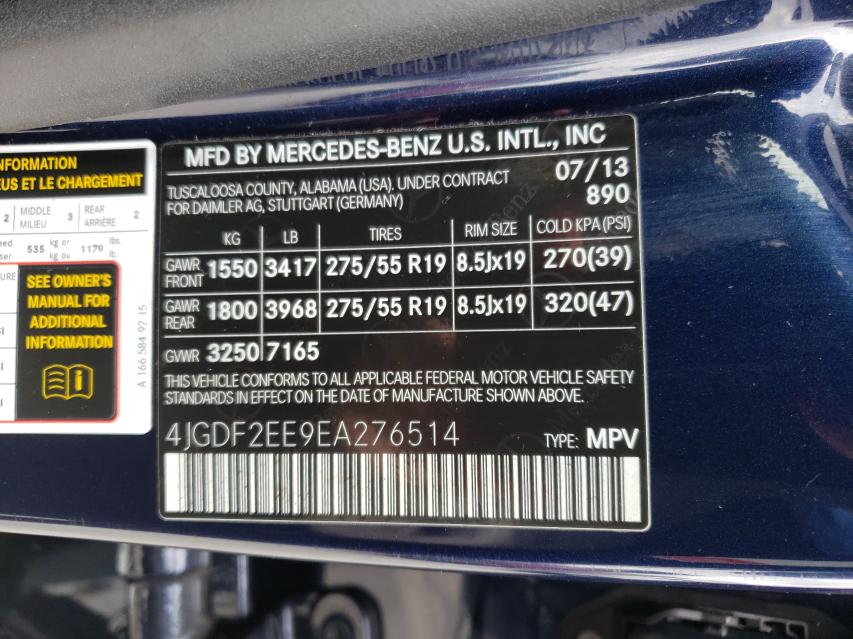 2014 MERCEDES-BENZ GL 350 BLU 4JGDF2EE9EA276514