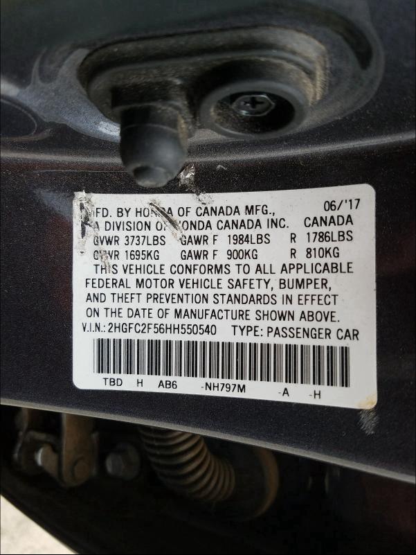2017 HONDA CIVIC LX 2HGFC2F56HH550540