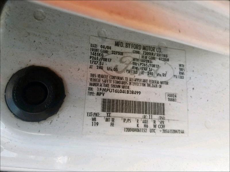 2004 Ford Expedition Xlt VIN: 1FMPU16L04LB38499 Lot: 39243997