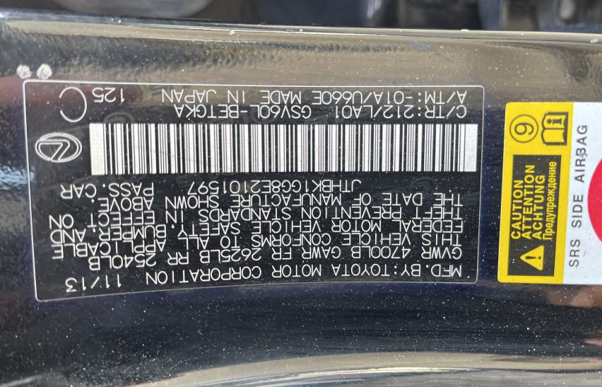 JTHBK1GG8E2101597 2014 Lexus Es 350 3.5L