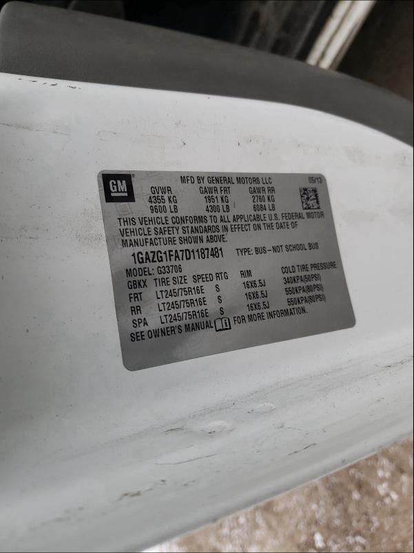 2013 CHEVROLET EXPRESS G3 1GAZG1FA7D1187481
