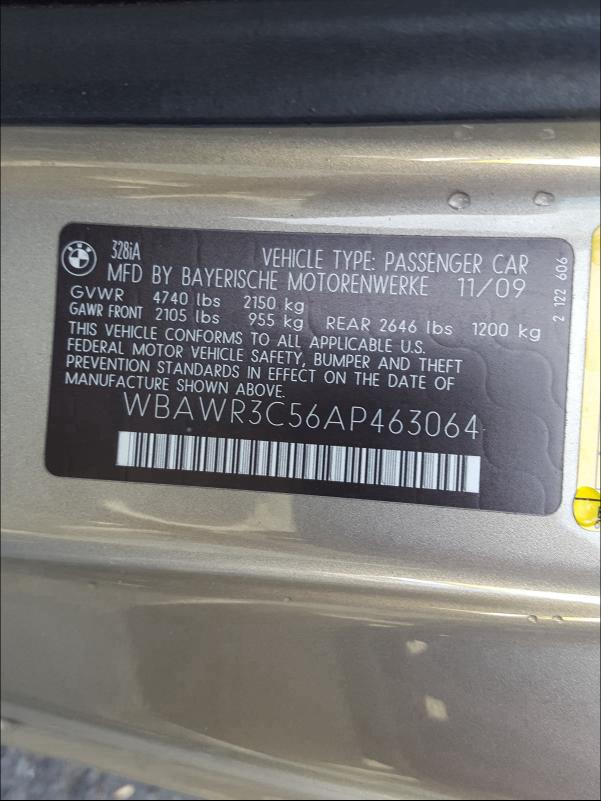 2010 BMW 328 I SULE - WBAWR3C56AP463064