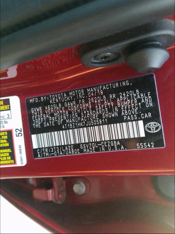 2018 TOYOTA CAMRY XSE 4T1BZ1HK7JU505811