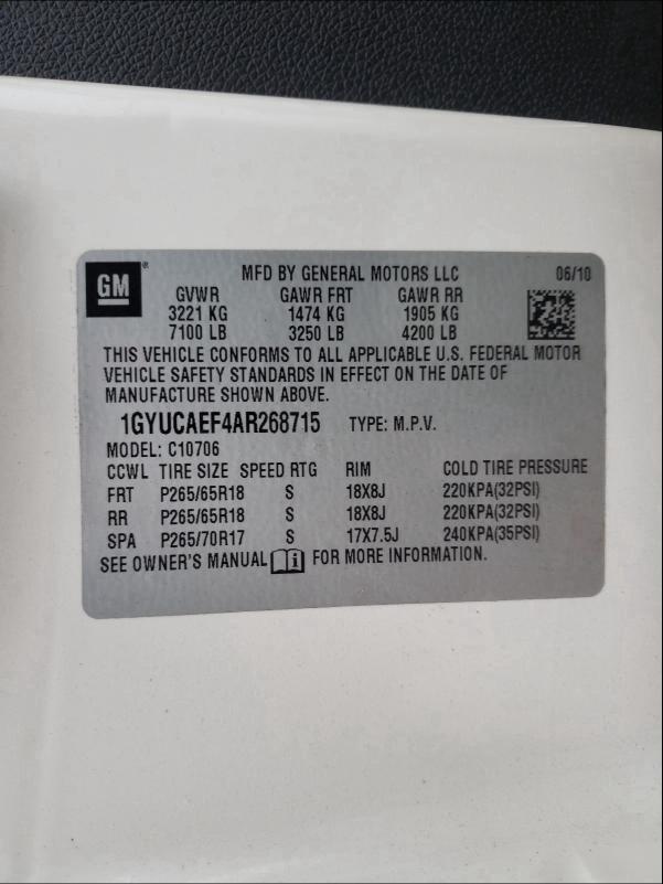 2010 CADILLAC ESCALADE 1GYUCAEF4AR268715