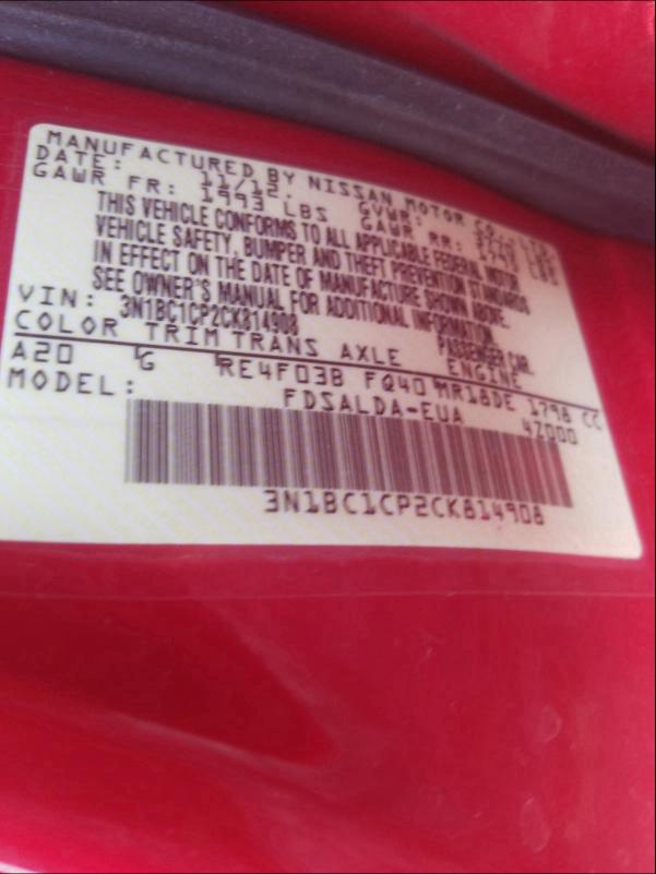 2012 NISSAN VERSA - 3N1BC1CP2CK814908