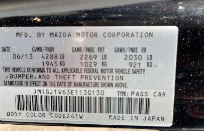 JM1GJ1V63E1130130 2014 Mazda 6 Touring 2.5L