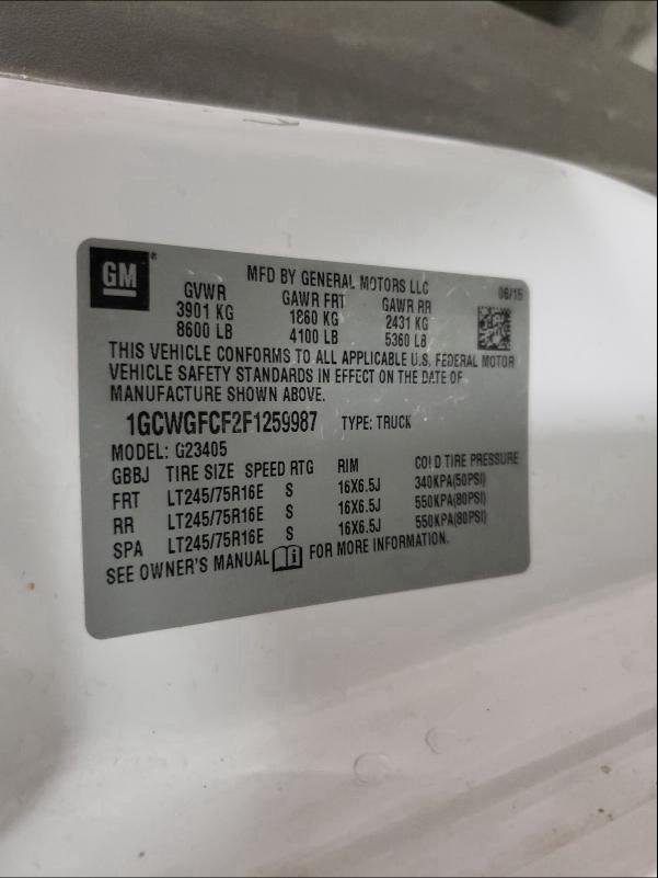 2015 CHEVROLET EXPRESS G2 - 1GCWGFCF2F1259987